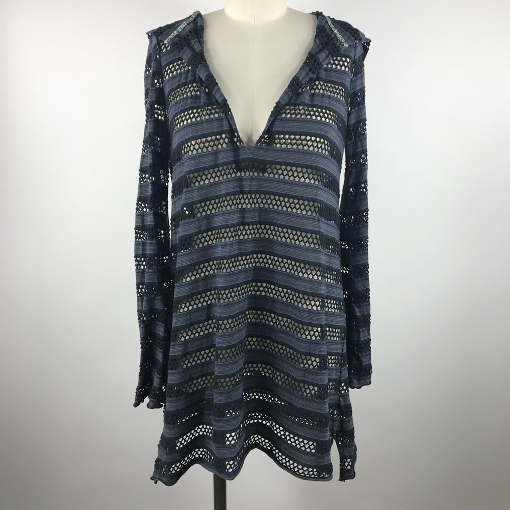 Free People Striped Mesh Hooded Tunic